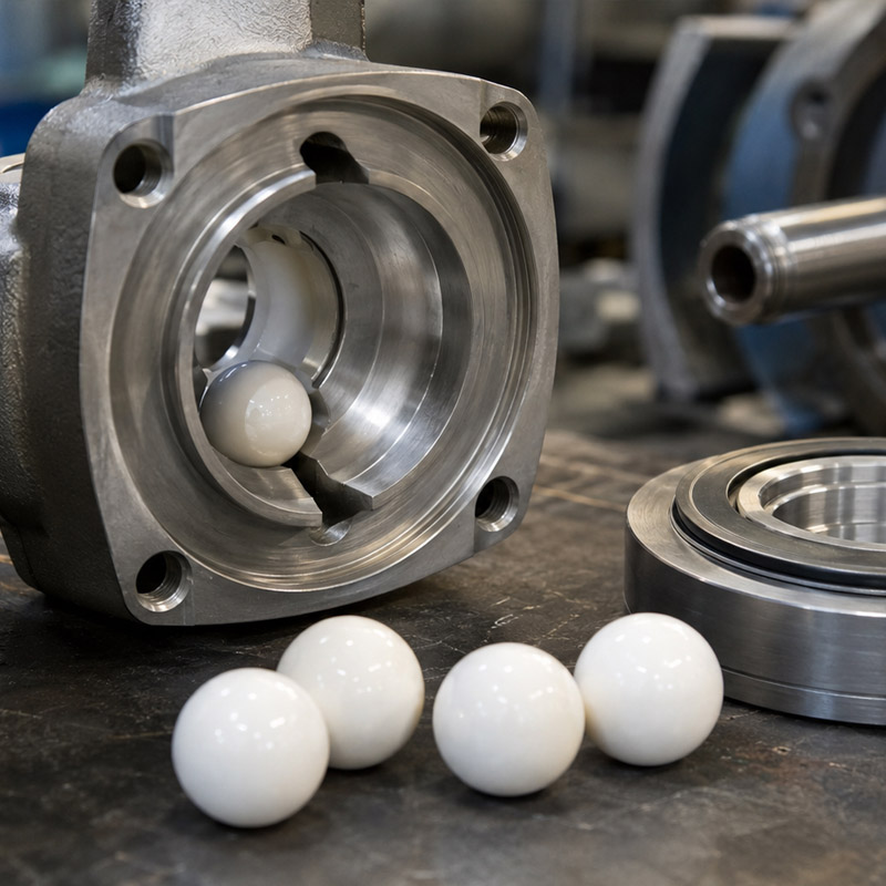 Alumina ceramic ball and seat from a chemical dosing pump