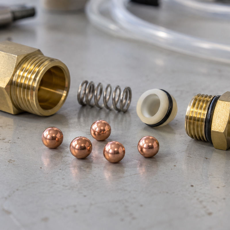 Pure copper balls with small check valve components